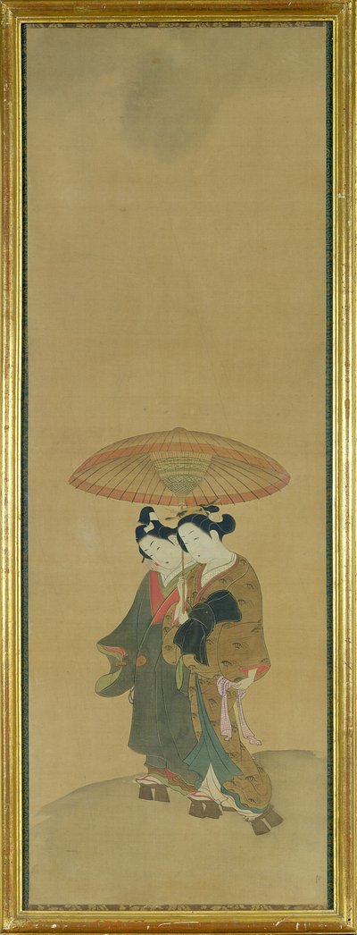 Two Lovers under an Umbrella by Ishikawa Toyonobu